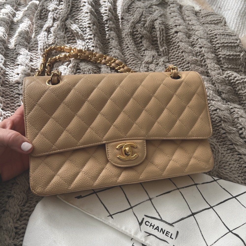 Chanel Light Beige Caviar Coco Flap Medium Bag